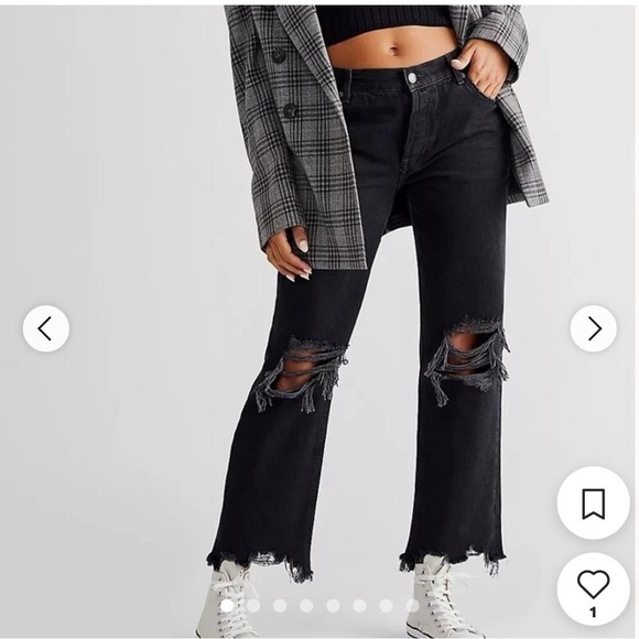 WE THE FREE MAGGIE MIDRISE STRAIGHT-LEG WASHED, 100% COTTON , BLACK, SIZE 26 - Picture 1 of 7